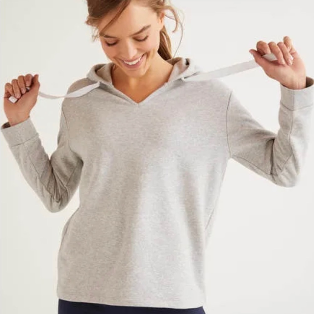 Boden, Jersey Lounge Hoodie, Gray/Polka Dot, XS